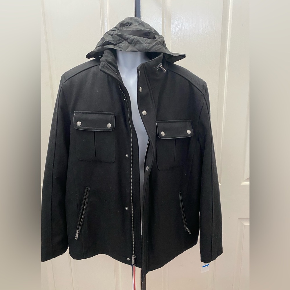NEW wTag-COLE HAAN Black Wool Blend Jacket/Coat XL - Picture 3 of 3